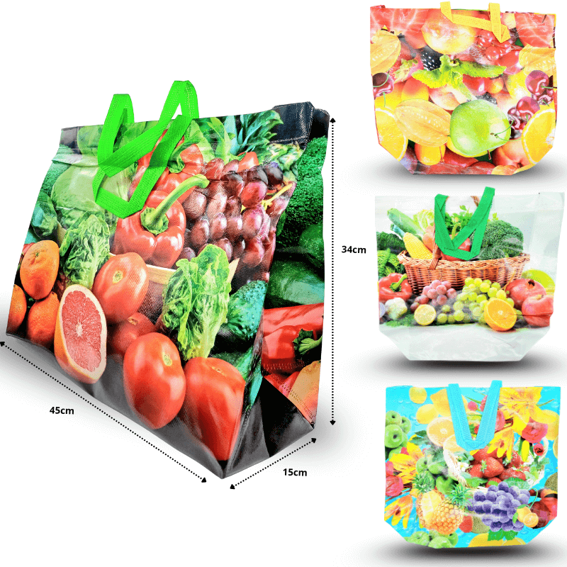 [KM693-7F-21] Bolsa plastificada Frutas 45x35x15